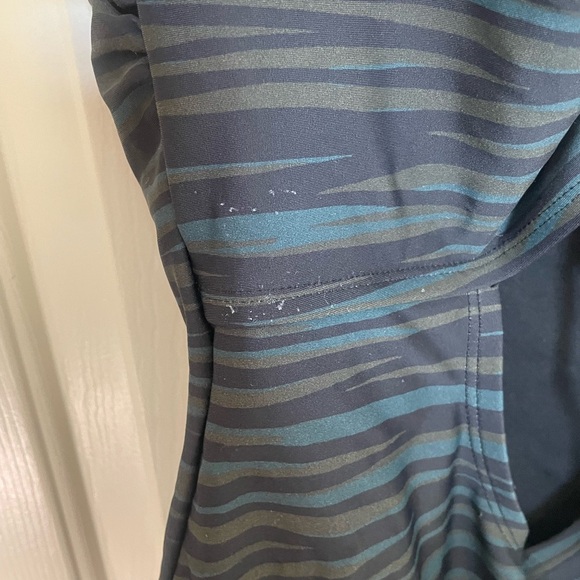 Kona Sol straight neck cinched back blue, green and black pattern one piece | L - Picture 9 of 10